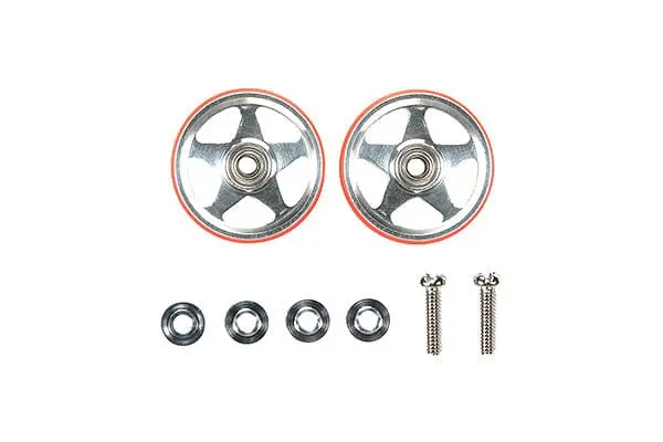 Tamiya 95396 Jr 19Mm Alum 5 Spoke Rollers - W/Plastic Rings (Red) 1