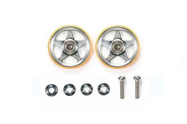 Tamiya 95385 Jr Aluminum Rollers (5 Spokes) - 19Mm/Plastic Rings/Orange 1