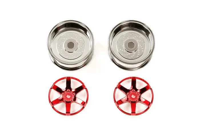 Tamiya 54553 Rc Red Plated 2Pc 6 Sp Wheels - 26Mm Width / Offset +6 1