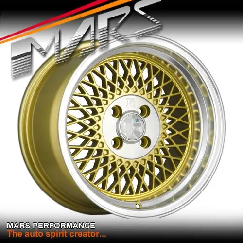 Klutch Sl1 15 X 8.5 Inch Gold Mesh With Deep Chrome Dish Alloy Wheels Rims 4 X 100 Et17 1