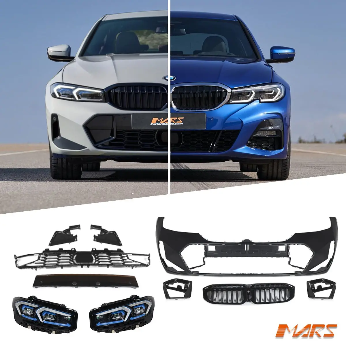 M340i Lci Style Facelift Upgrade Front Bumper Bodykit & Head Lights For Bmw 3-Series G20 Sedan & G21 Wagon Pre Lci 2018-2022 1