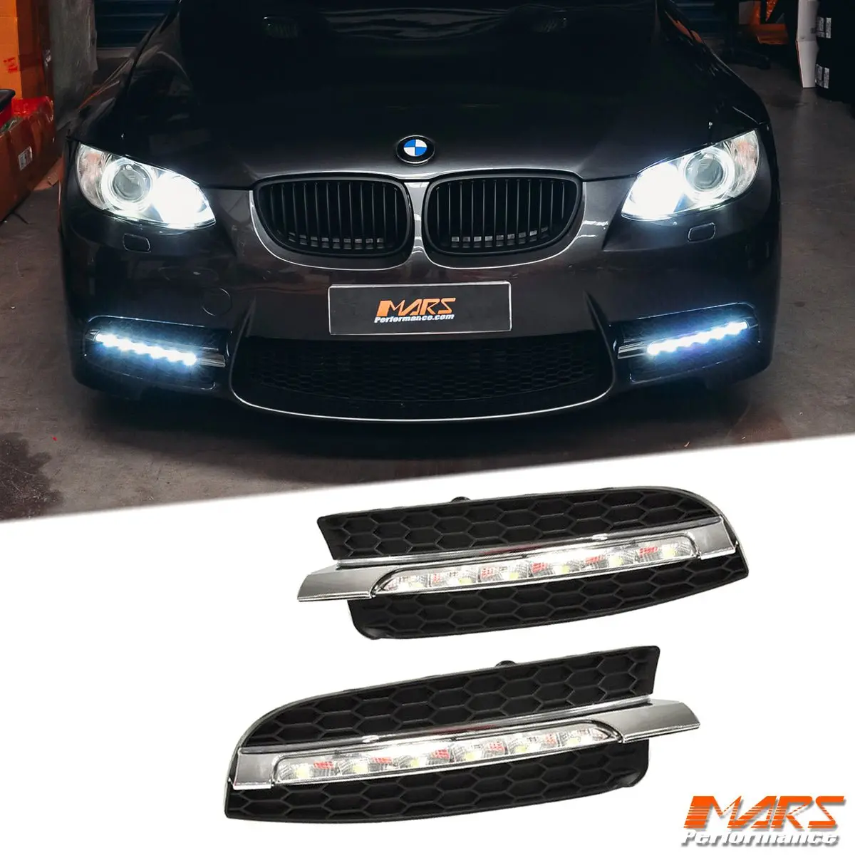 Mars Bumper Bar Led Drl Day-Time Fog Lights Cover For Bmw E90 E91 E92 E92 M3 Style Bumpers 1