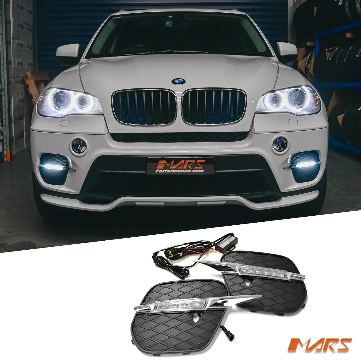 Mars Bumper Bar Led Drl Day-Time Fog Lights Cover For Bmw X5 E70 Lci 2011-2013 1