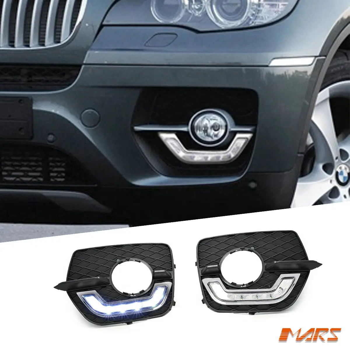 Mars Bumper Bar Led Drl Day-Time Fog Lights Cover Grille For Bmw X6 E71 2008-2014 1