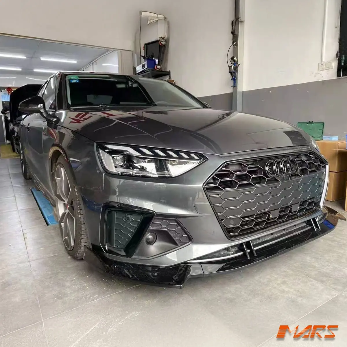 Mars Gloss Black Front Bumper Bar Lip Spoiler Bodykit For Audi B9 S4 & A4 S-Line Sedan Avant 2020-2024 2