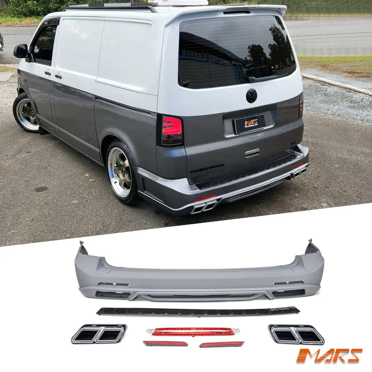 Mars Rear Bumper Bar Bodykit & Dual Exhaust Outlet Tips For Volkswagen Vw Transporter & Multivan T5 T5.1 2004-2015 1