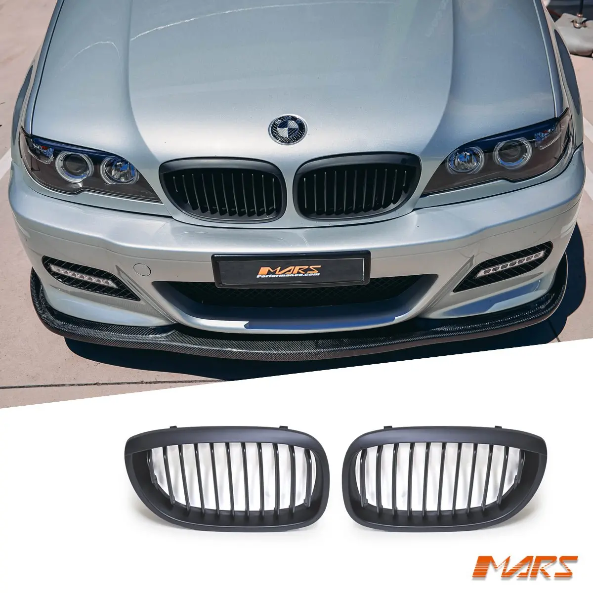 Matt Black Front Bumper Bar Kidney Grille Grill Bodykit For Bmw 3-Series E46 Coupe 2003-2005 Facelift Lci 1