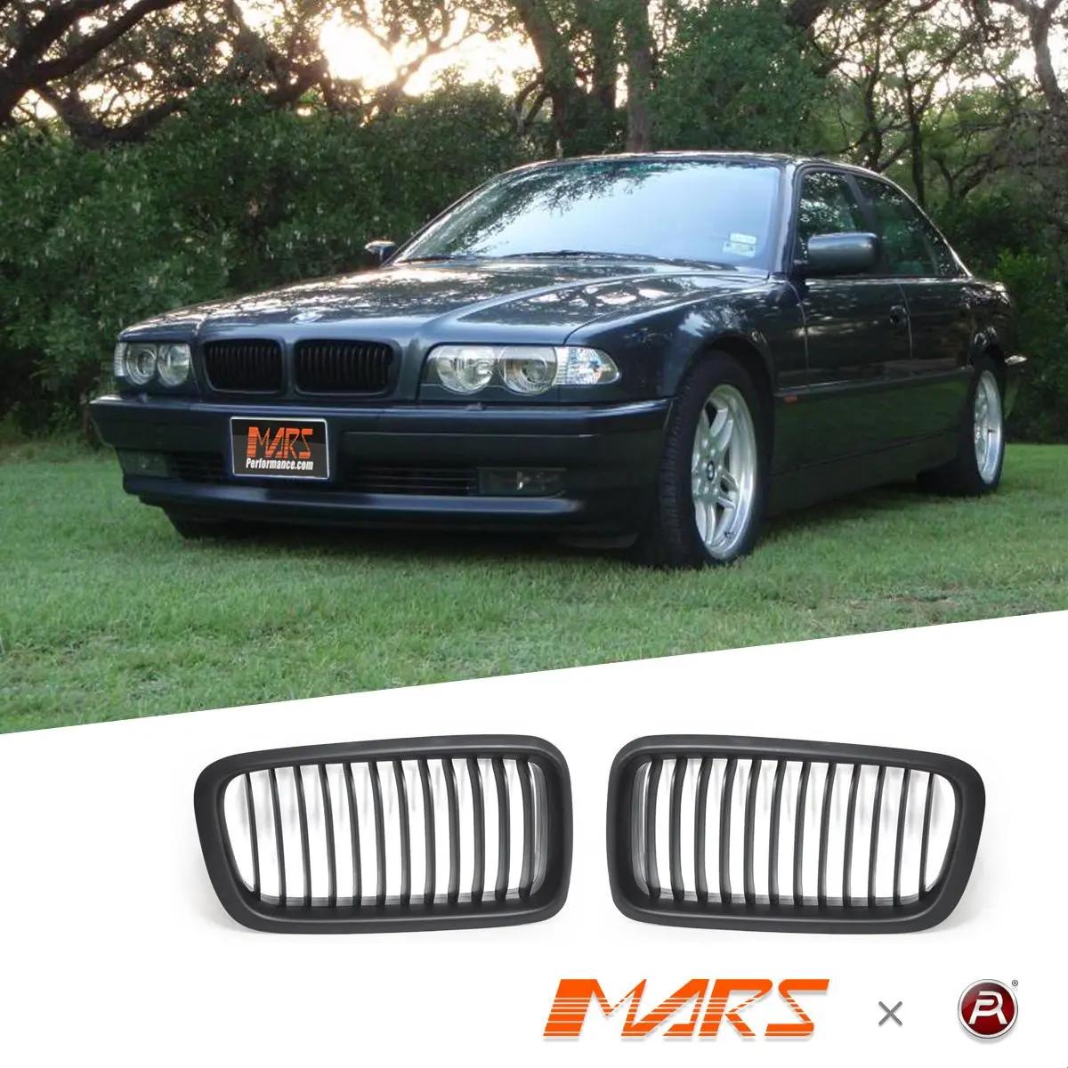 Matt Black M Style Front Bumper Bar Kidney Grille Grill Bodykit For Bmw E38 7 Series 1995-2002 1