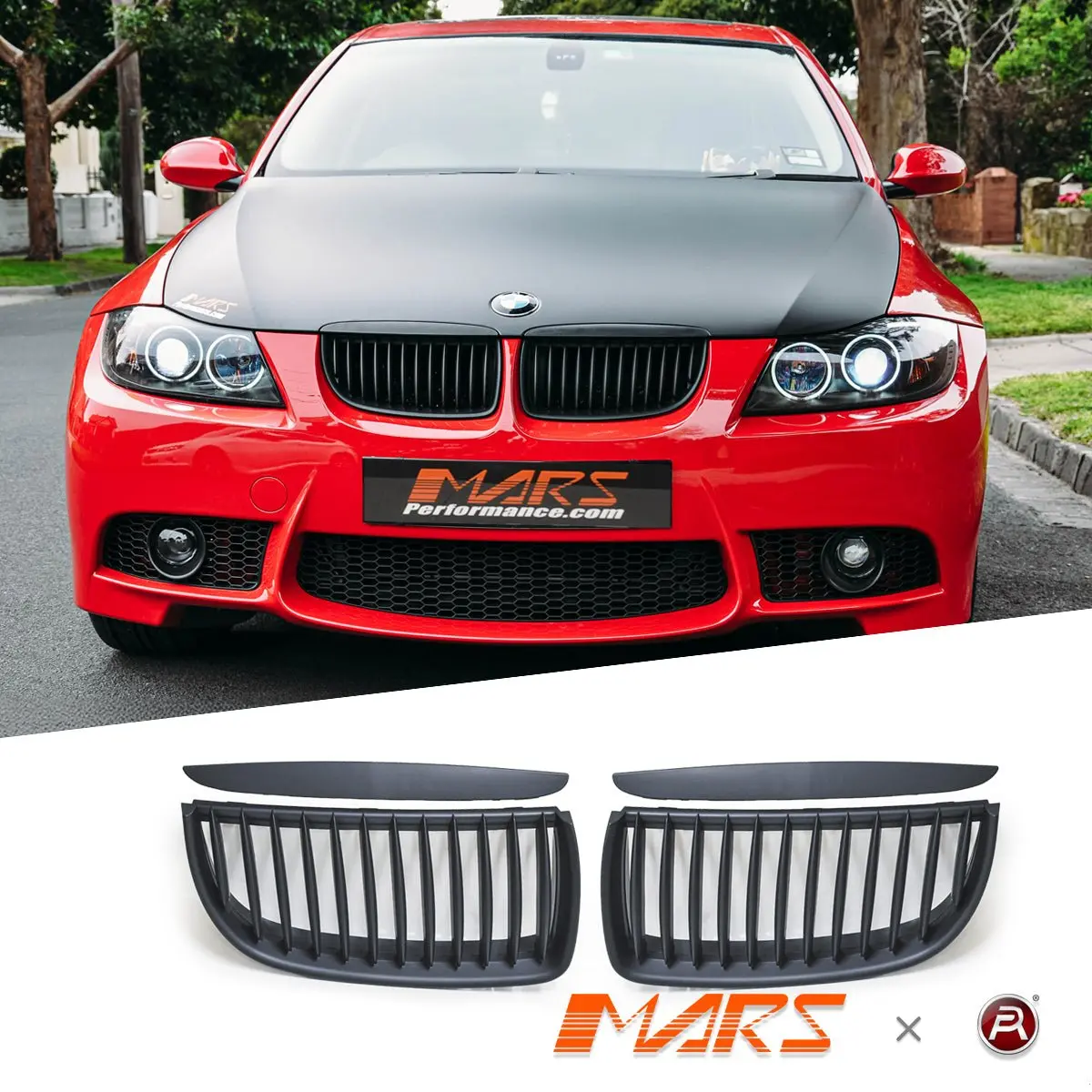 Matt Black M3 Style Front Bumper Bar Kidney Grille Grill Bodykit For Bmw 3-Series E90 Sedan & E91 Wagon Pre Lci 2005-2008 1