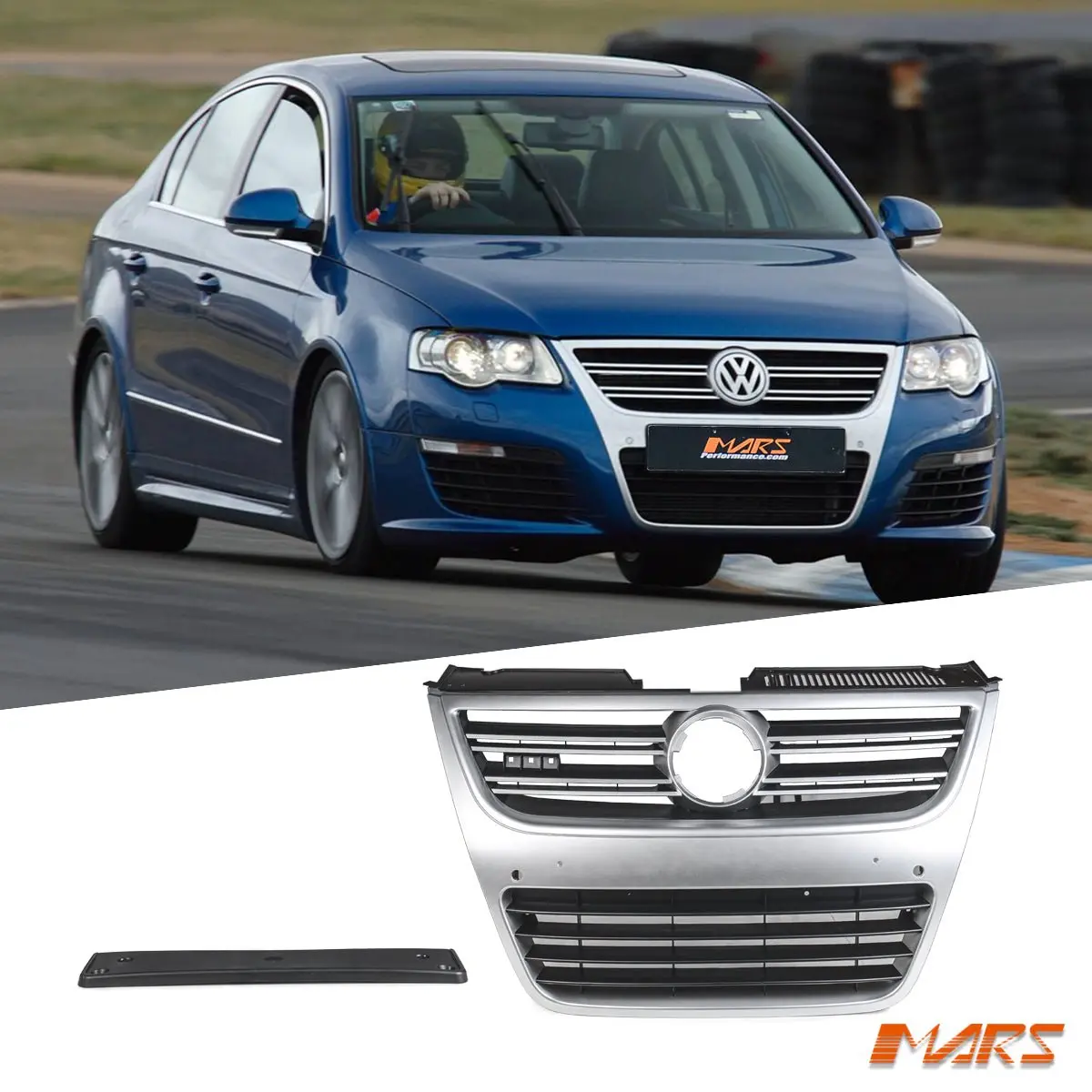 Matt Silver Front Bumper Bar Grille Grill Bodykit For Vw Volkswagen Passat R36 B6 2006-2010 1