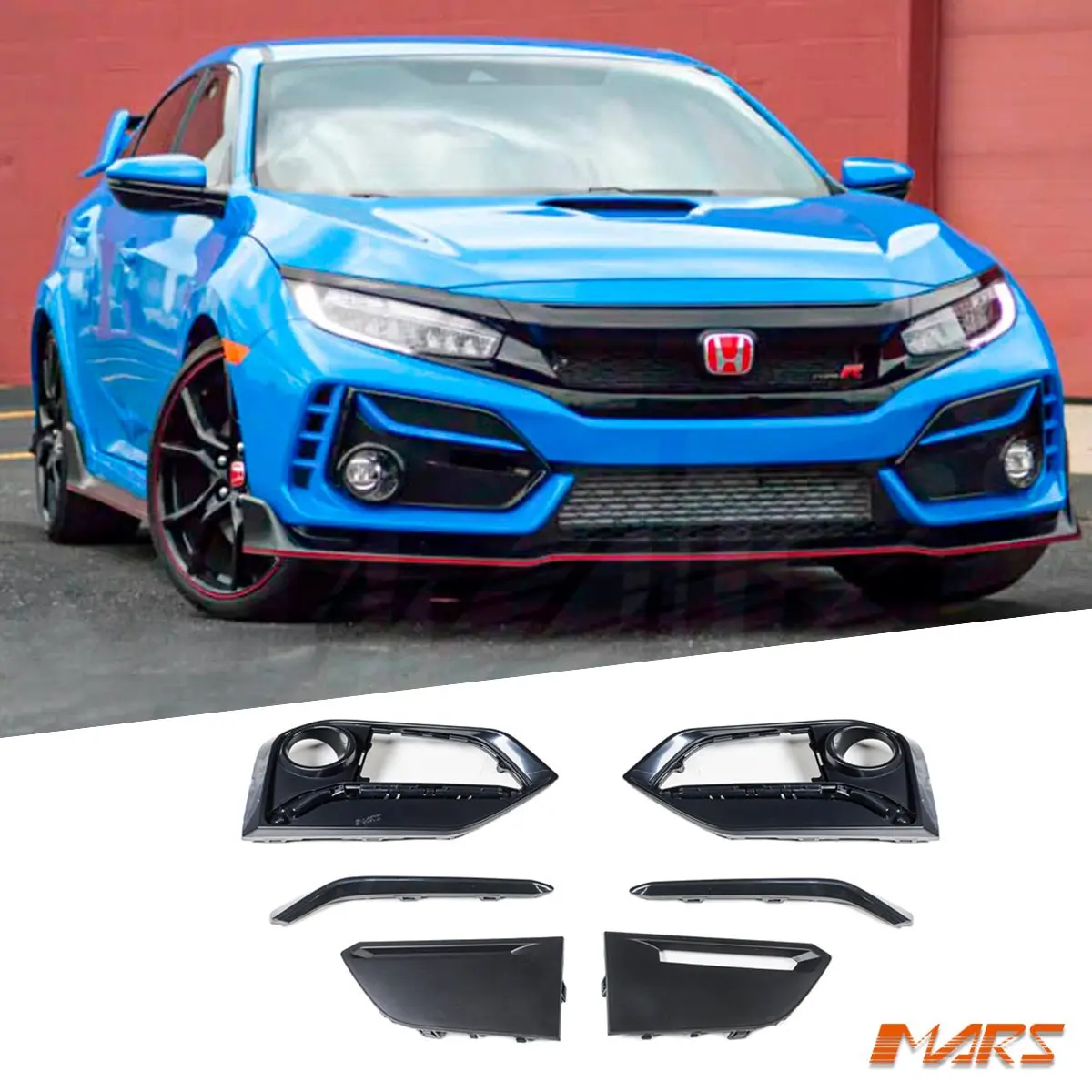 Mk2 Style Fog Light Covers For Geninue Honda Civic X Type-R Fk 2016-2022 Front Bumper Bar Bodykit 1