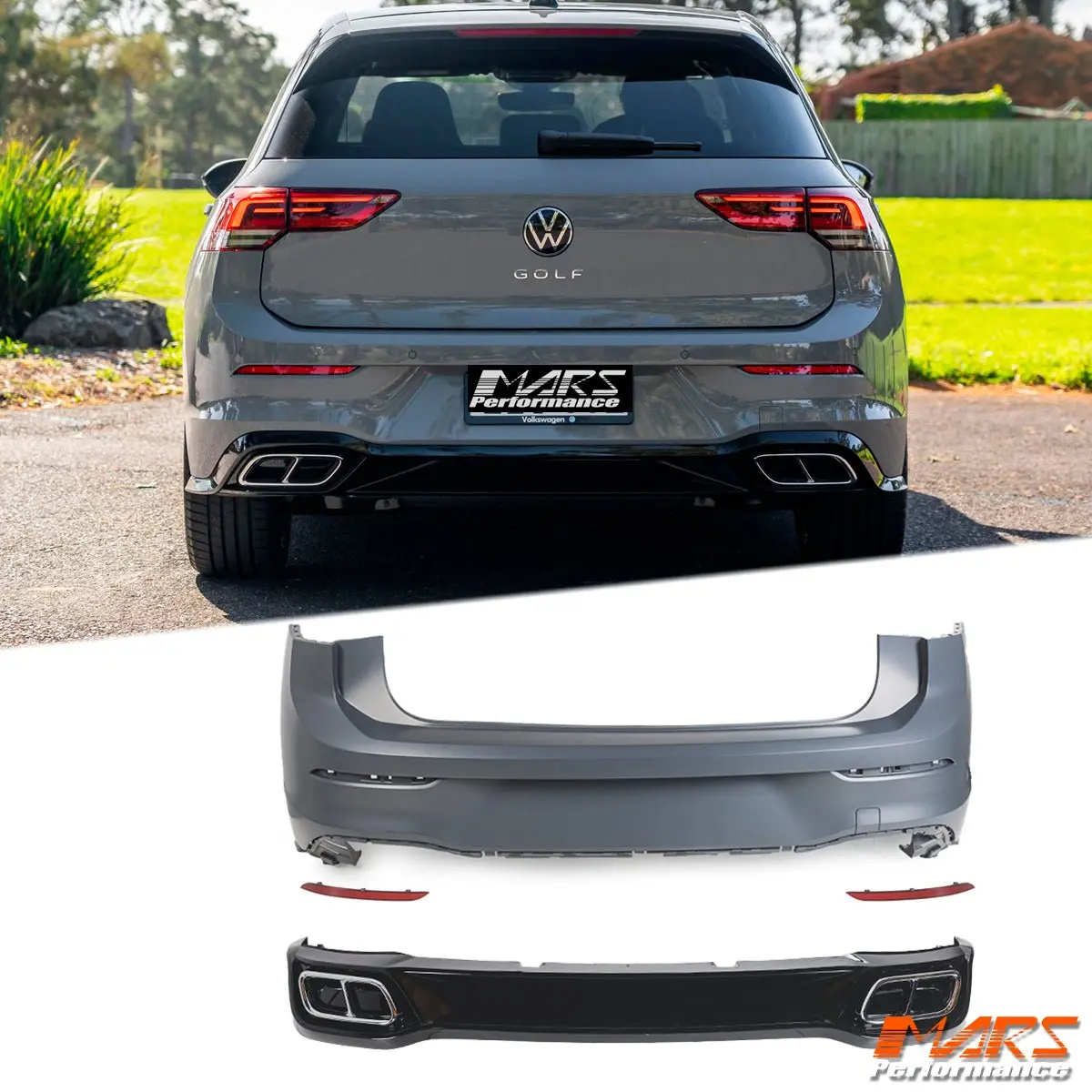 R-Line Style Rear Bumper Bar & Lower Diffuser Spoiler Bodykit For Volkswagen Vw Golf Viii Mk-8 2021-2024 1