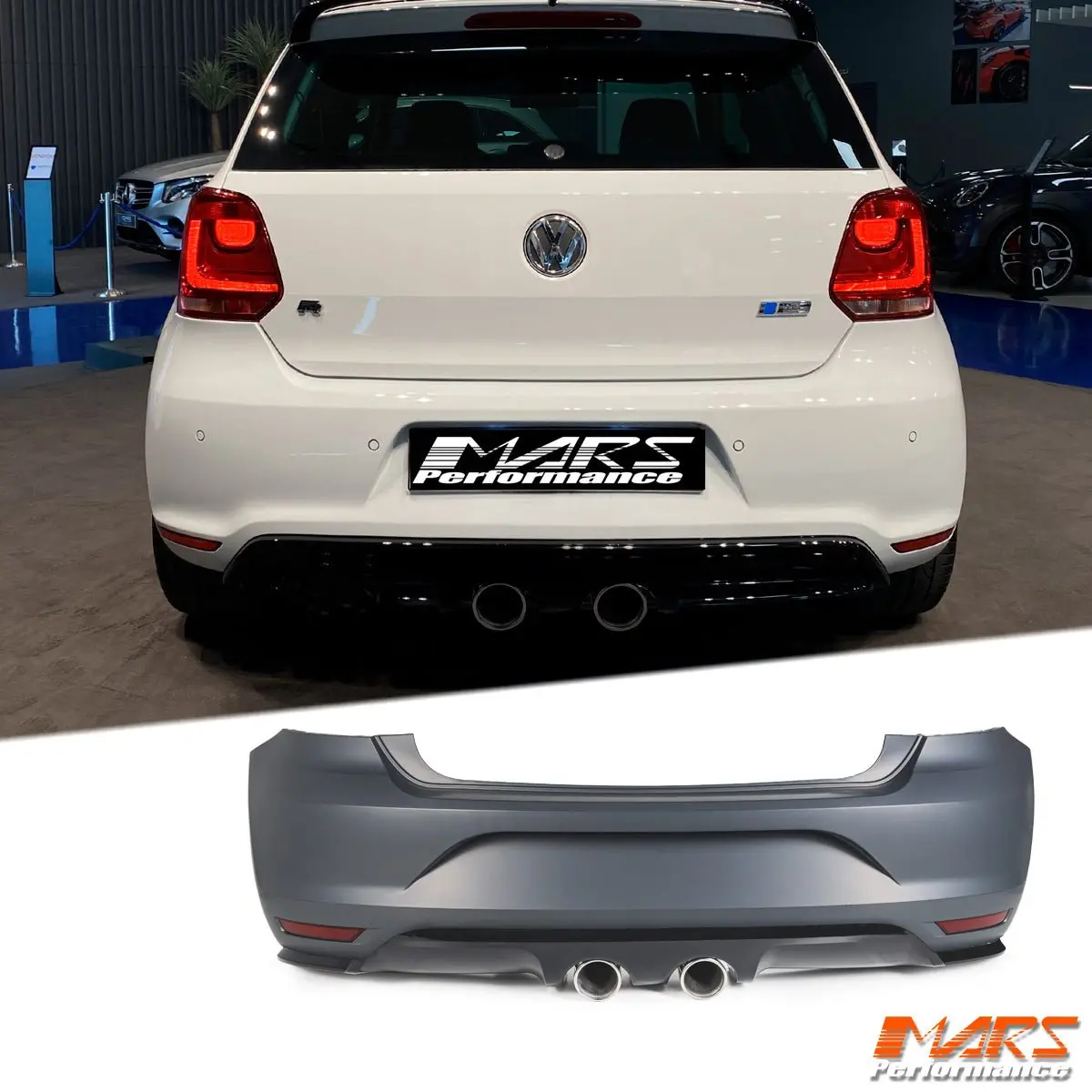 R20 R Style Rear Bumper Bar Bodykit With Exhaust Tip For Volkswagen Vw Polo 6R & 6C 2010-2018 1