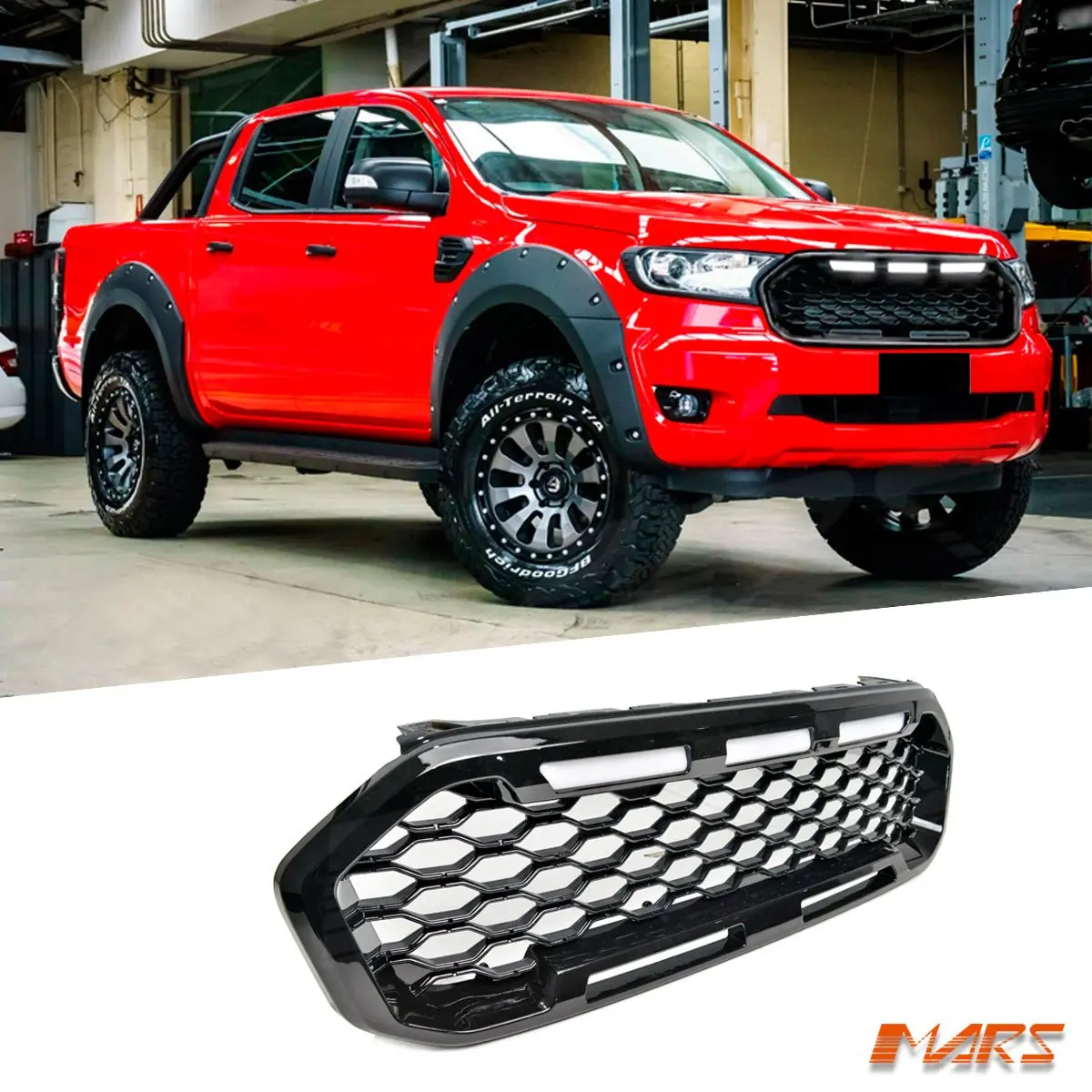 Raptor Mesh Style Gloss Black Front Bumper Bar Mesh Grille Grill Bodykit & Led Drl Lights For Ford Ranger Px Mk3 1
