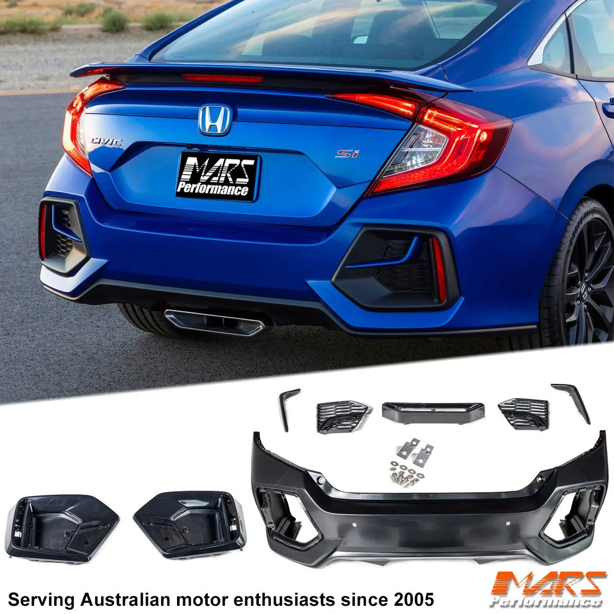 Rear Bumper Bar Bodykit With Exhaust Tips For Honda Civic Fc Sedan 2016-2021 Including Rs & Si 1