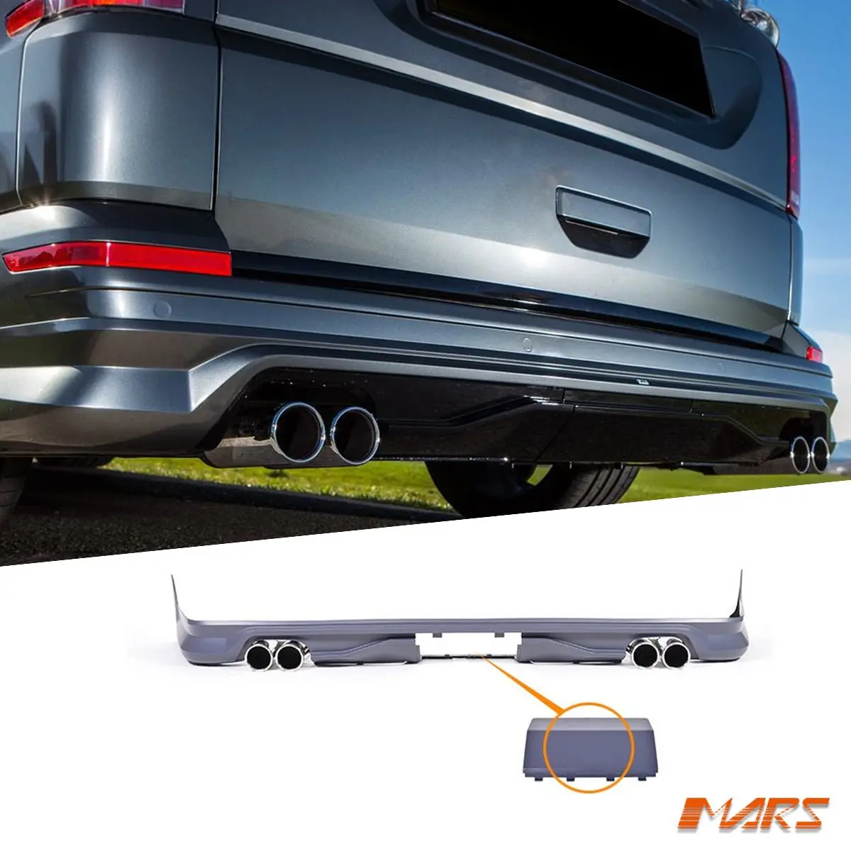Rear Bumper Bar Lower Lip Spoiler & Exhaust Tips Bodykit For Volkswagen Vw Transporter & Multivan T6 T6.1 & Abt 2016-2024 1