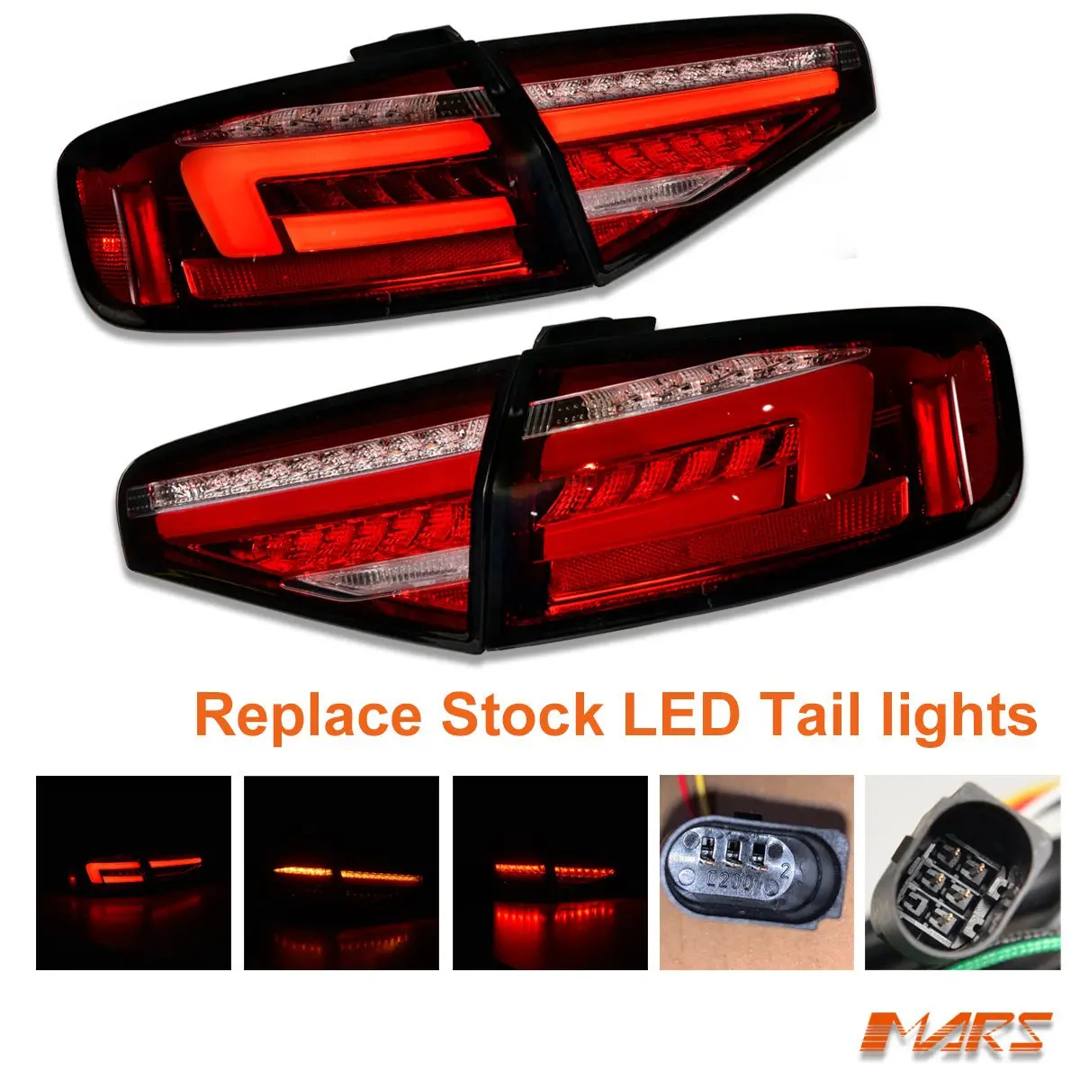 (Replace Stock Led Lights) Clear Red 3D Led Stripe Tail Lights With Sequential Indicators For Audi A4 S4 B8 Sedan 2012-2015 1