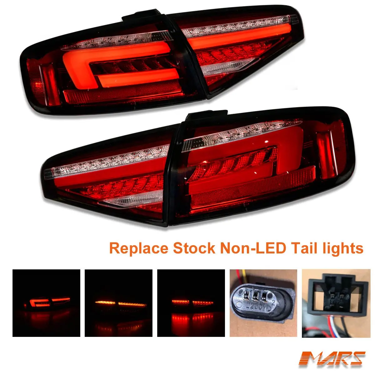 (Replace Stock Non Led Lights) Clear Red 3D Led Stripe Tail Lights With Sequential Indicators For Audi A4 S4 B8 Sedan 2012-2015 1