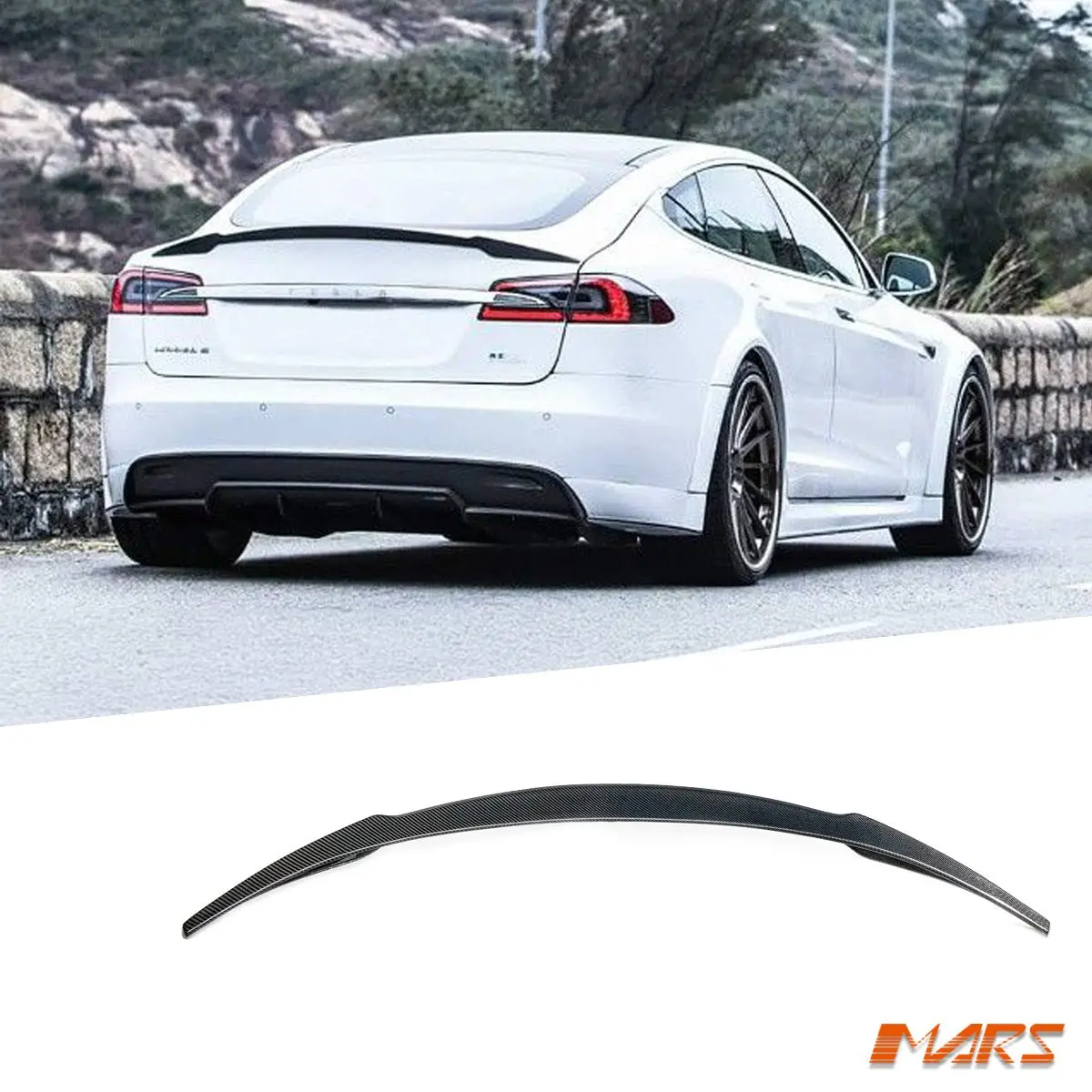 Revozport Style Carbon Fibre Rear Trunk Boot Lip Spoiler Wing For Tesla Model S 2013-2018 1