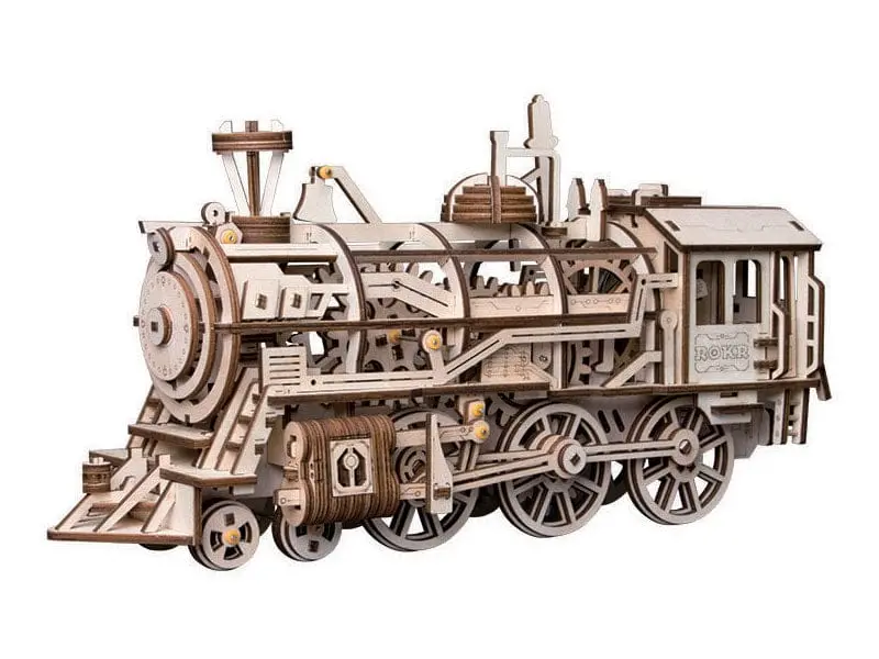 Roelk701 Mechanical Wood Models; Steam Locomotive - With Wind-Up Spring 1