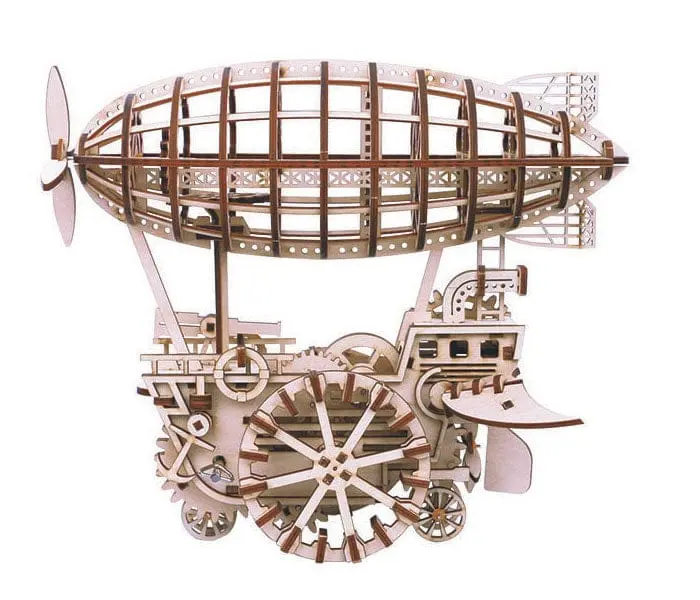 Roelk702 Mechanical Wood Models; Airship Air Vehicle - With Wind-Up Spring 1