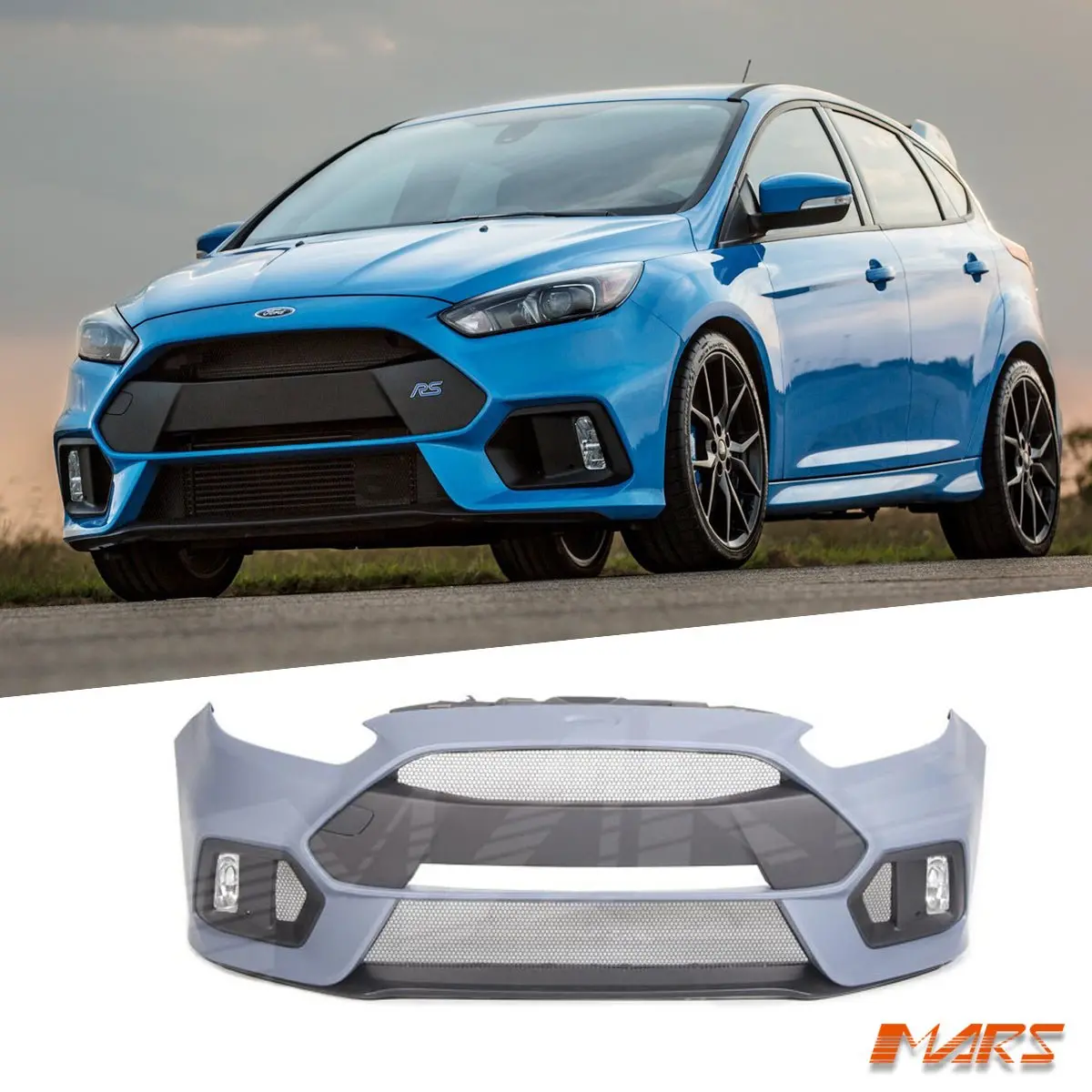 Rs Style Front Bumper Bar With Grill & Fog Lights For Ford Focus Lz Hatch 2015-2018 Bodykits 1