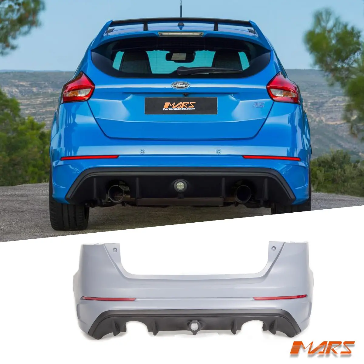 Rs Style Rear Bumper Bar With Twin Exhaust Outlet Diffuser & Fog Light For Ford Focus Lz Hatch Bodykits 2015-2018 1
