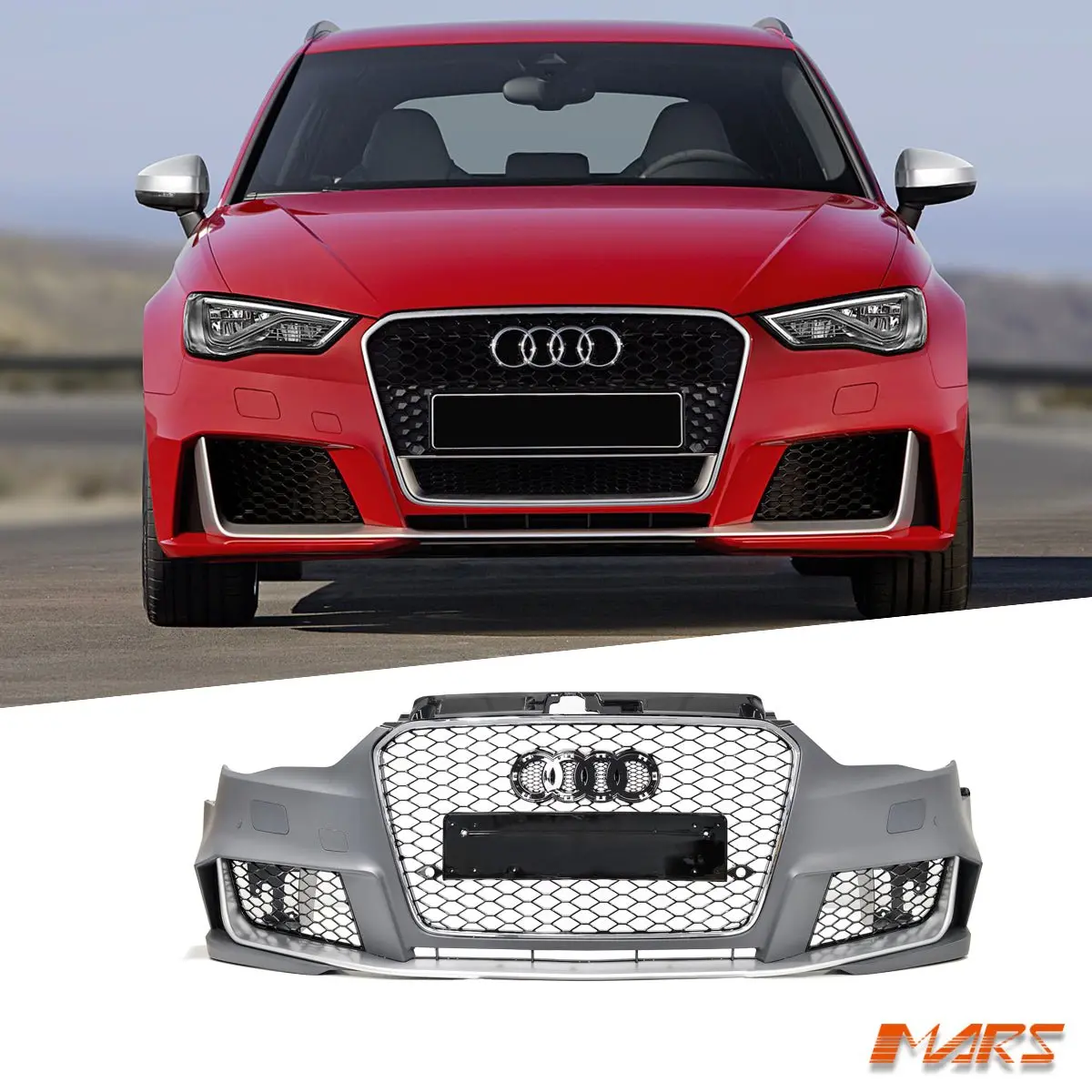 Rs3 Style Front Bumper Bar Bodykit & Grille Grill For Audi A3 S3 8V 2013-2016 Pre Update 5 Doors Hatch 1