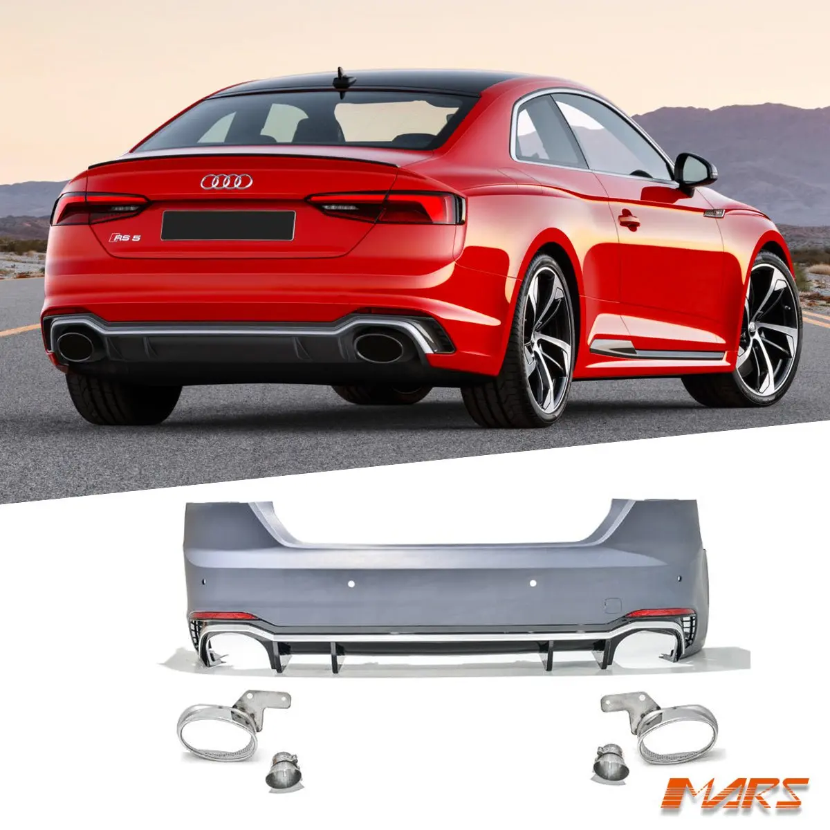 Rs5 Style Rear Bumper Bar Bodykit With Diffuser & Exhaust Tips For Audi A5 S5 F5 2016-2020 1