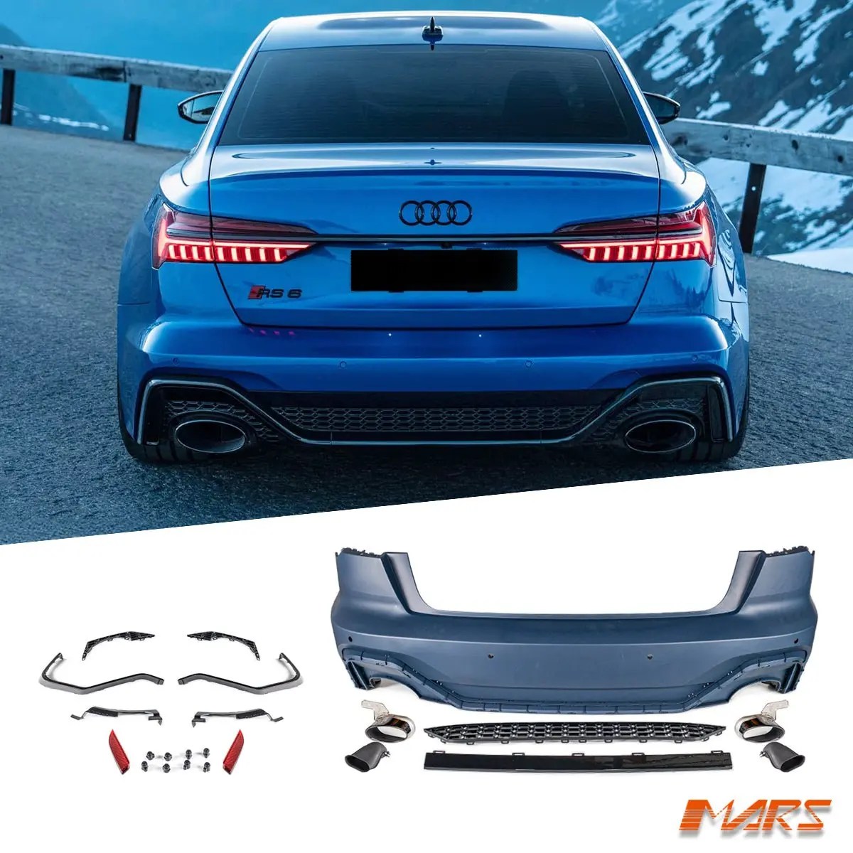 Rs6 Style Rear Bumper Bar Bodykit With Diffuser & Exhaust Tips For Audi A6 S6 C8 2019-2024 1