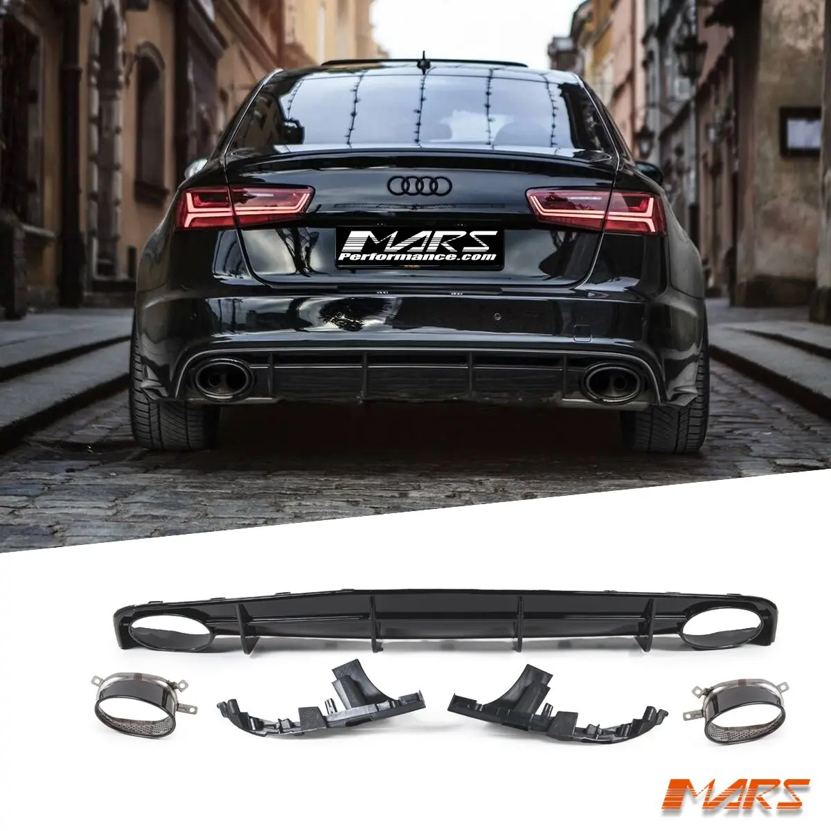 Rs6 Style Rear Bumper Bar Diffuser Bodykit & Exhaust Tips For Audi A6 S6 C7 S-Line Sedan Update 2015-2018 1