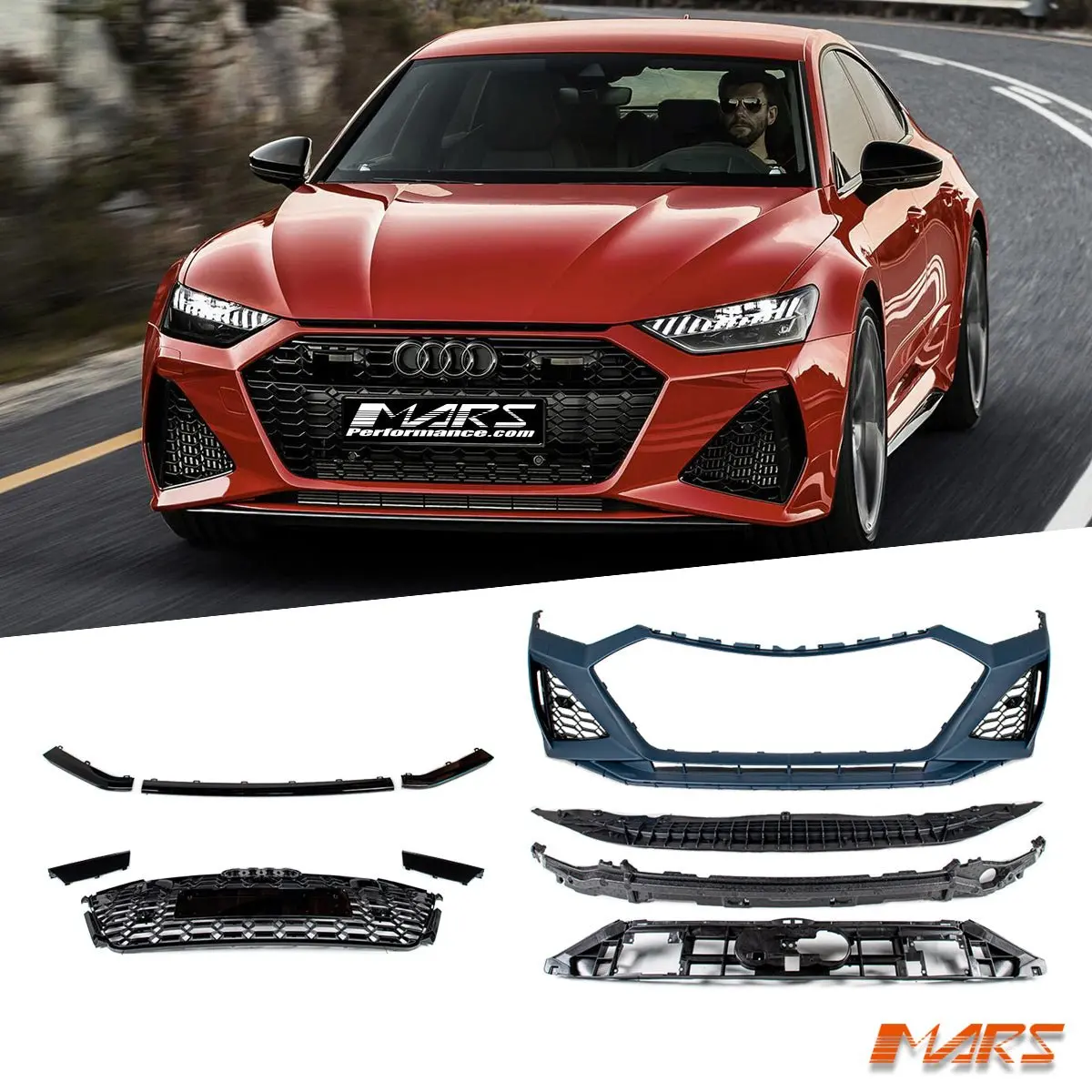 Rs7 Style Front Bumper Bar Bodykit With Gloss Black Honeycomb Grille Grill For Audi A7 S7 4K 2019-2024 1