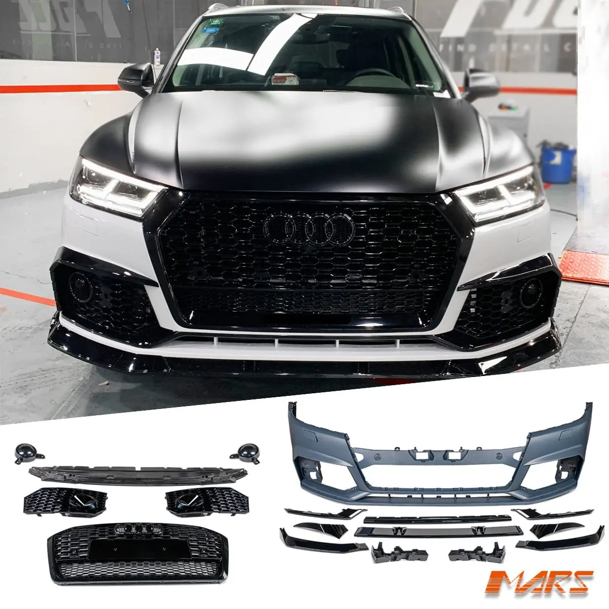 Rsq5 Style Front Bumper Bar Bodykit With Black Honeycomb Grille Grill For Audi Q5 Sq5 Fy 2017-2020 1