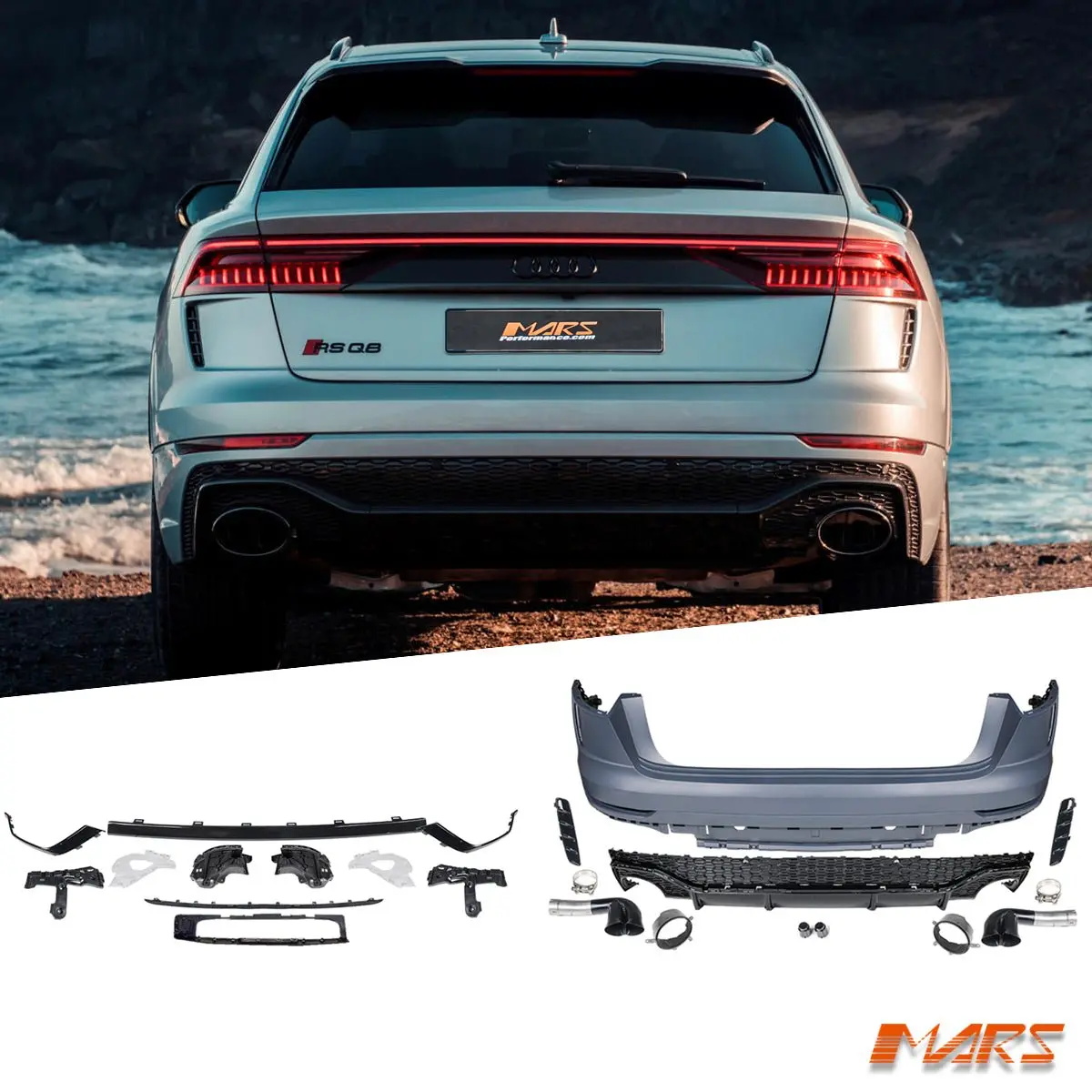 Rsq8 Style Rear Bumper Bar With Diffuser Bodykit & Exhaust Tips For Audi Q8 Sq8 F1 2018-2023 1