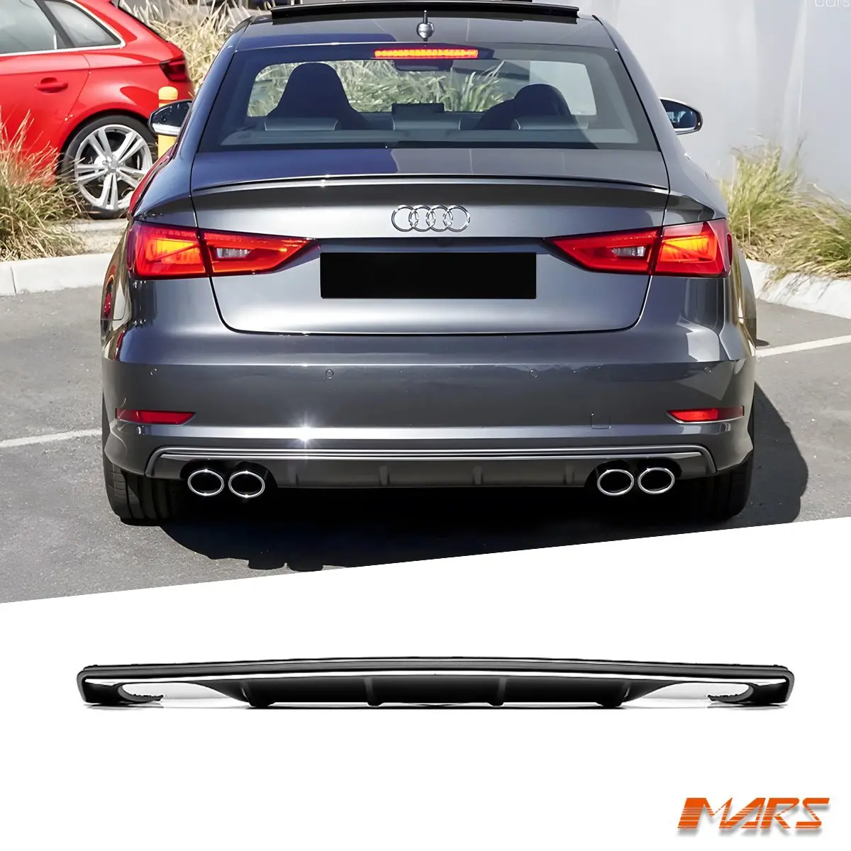 S3 Style Twin Exhaust Outlet Diffuser Bodykit For Audi A3 8V Sedan & Convertible (Pre-Update 2013–2016, Non-S-Line Rear Bumper) 1