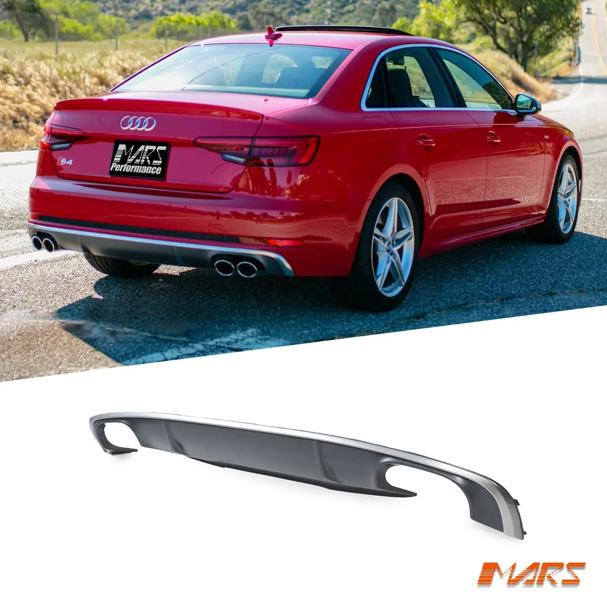 S4 Style Twin Exhaust Outlet Diffuser For Audi A4 B9 Sedan S-Line Rear Bumper Bar 2016-2018 1