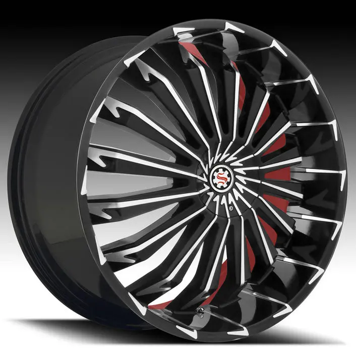 24" Scarlet Sw5 Wheels Black Machined W/ Red Inner 1