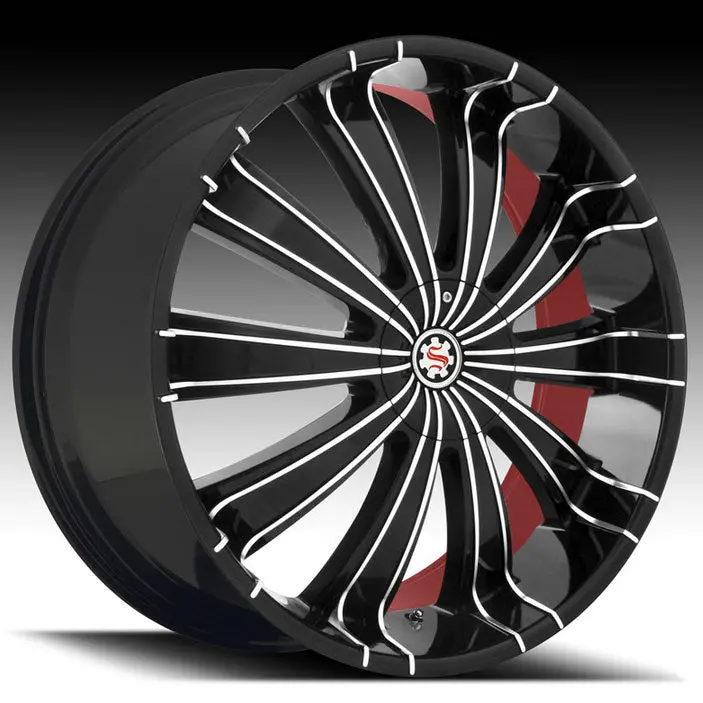24" Scarlet Sw6 Wheels Black Machined W/ Red Inner 1