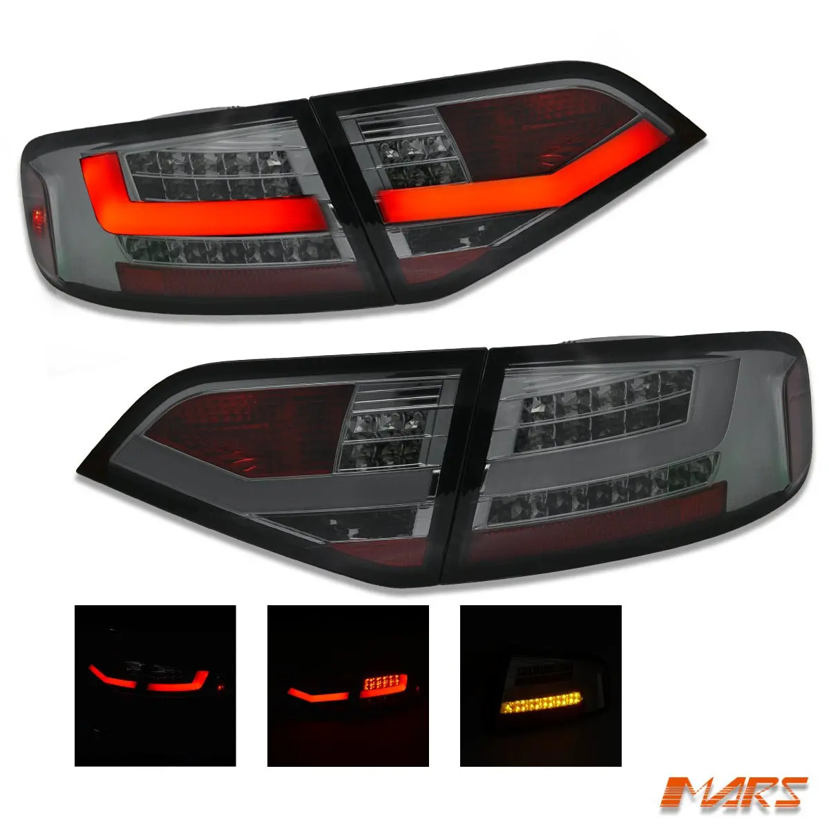 (Replace Stock Non-Led Lights) Smoked 3D Led Stripe Tail Lights For 2008-2012 Audi A4 B8 4D Sedan 1