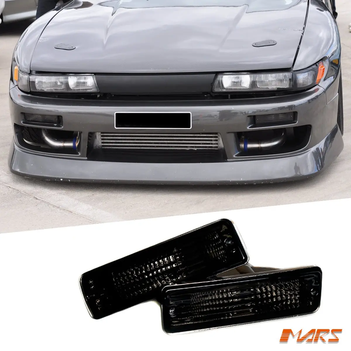 Smoked Front Bumper Bar Turn Signal Indicator Lights For Nissan Silvia S13 1988-1993 1