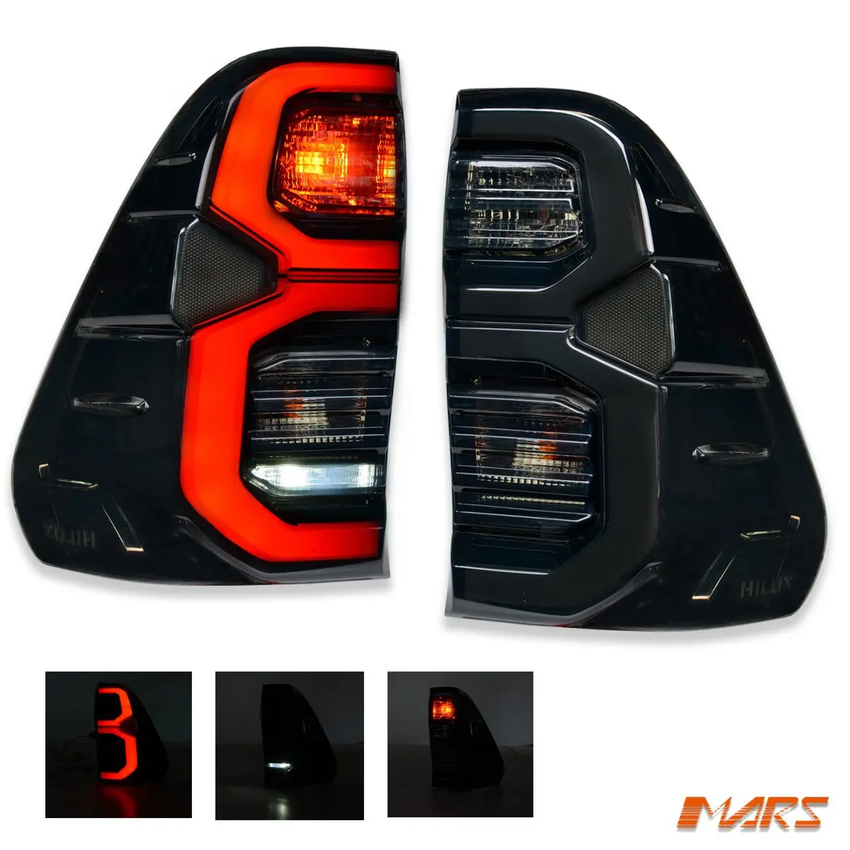 Smoked My21 Update Style 3D Led Stripe Bar Tail Lights For Toyota Hilux Revo Rocco 2015-2025 1