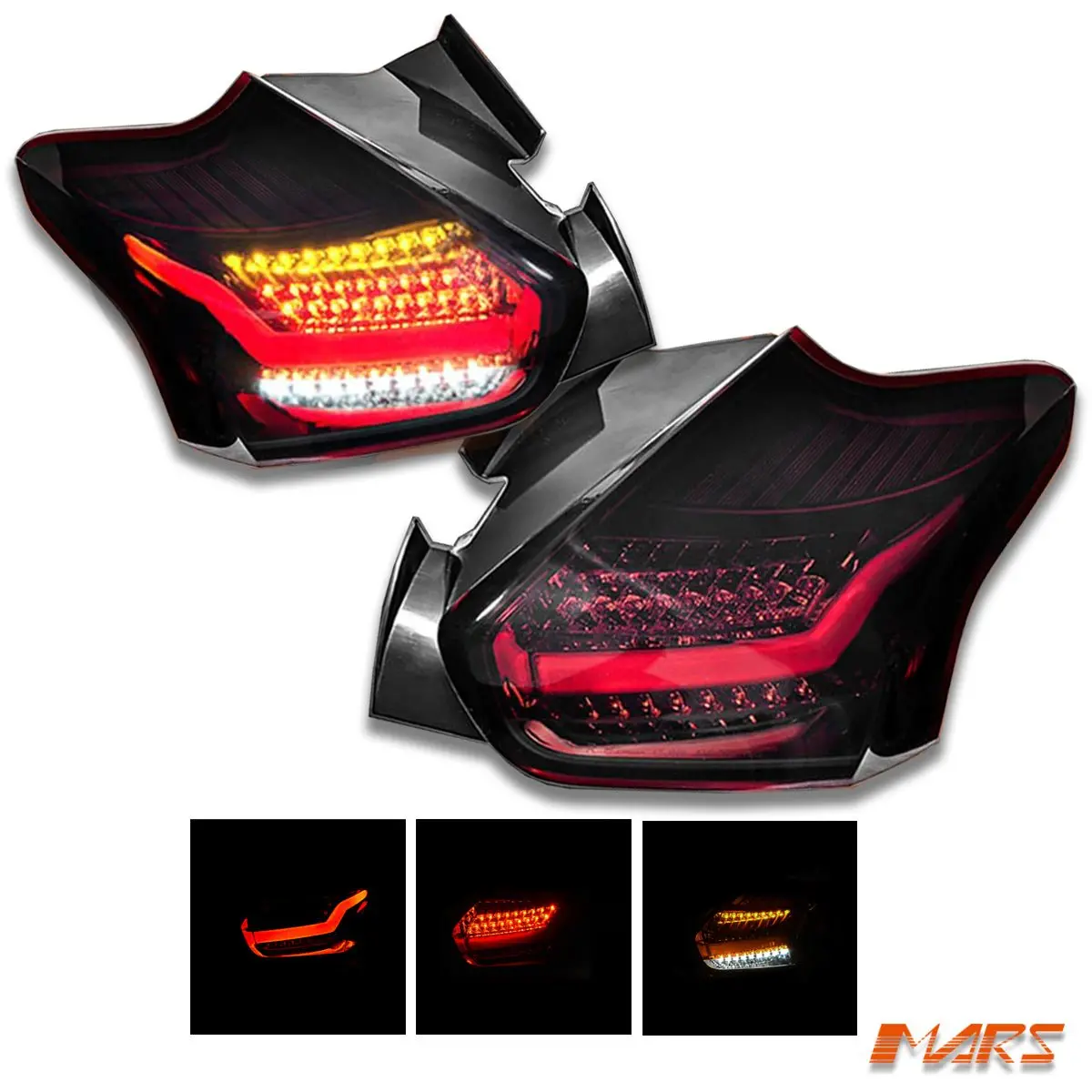 Smoked Red 3D Stripe Bar Full Led Tail Lights With Sequential Indicator For Ford Focus Lz Hatch 2015-2018 1