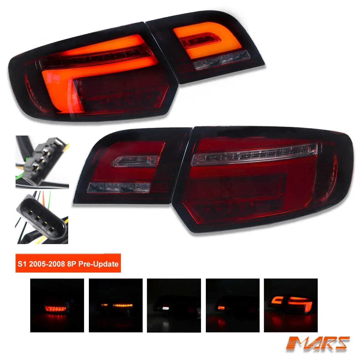 Smoked Red Full Led 3D Stripe Tail Lights With Sequential Indicator For Audi A3 S3 8P Pre Update Hatchback 2005-2008 1