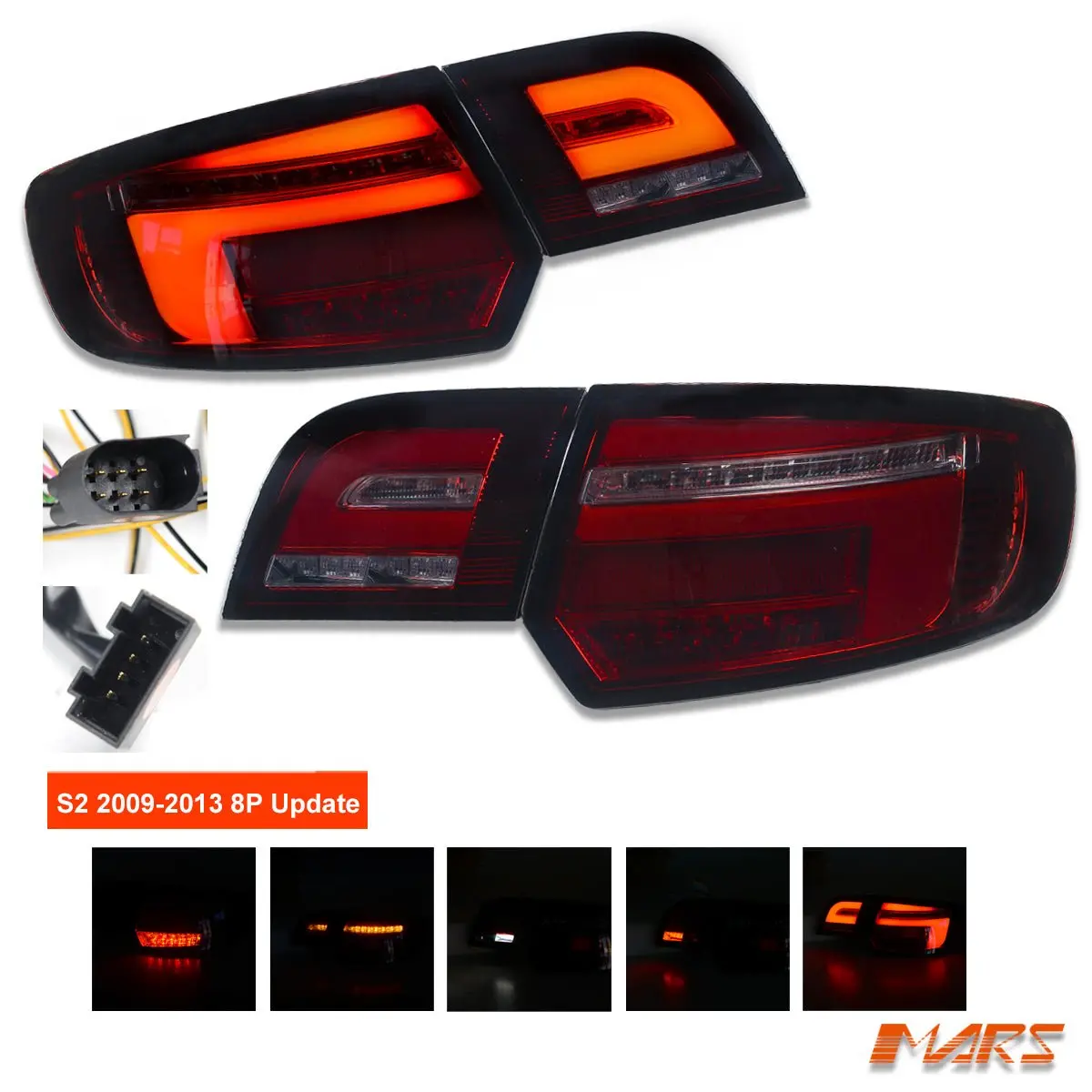Smoked Red Full Led 3D Stripe Tail Lights With Sequential Indicator For Audi A3 S3 8P Update Hatchback 2009-2013 1