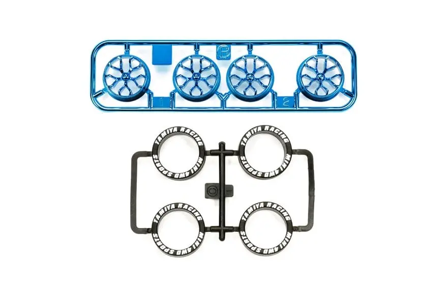 Tamiya 95528 Jr Lp Tire/Plated Wheel Set Blue Plated (Y-Spoke) 1