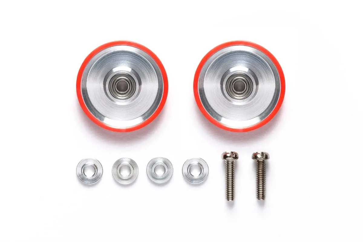 Tamiya 95580 Jr 17Mm Alum Ball-Race Rollers W/Plastic Rings Dish Type Red 1