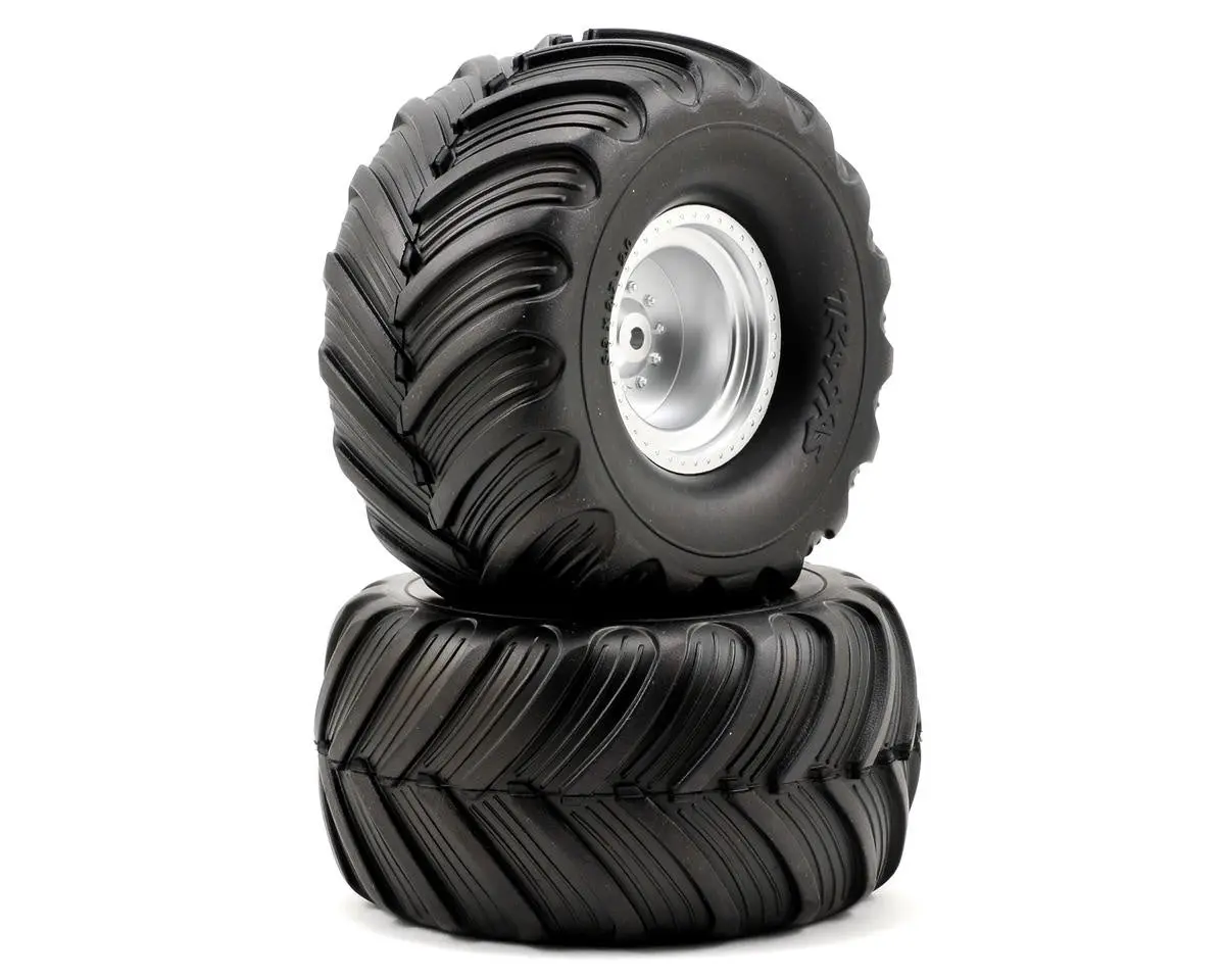 Traxxas 3663 Tires & Wheels, Assembled, Glued (Satin Chrome Wheels, Terra Groove Dual Profile Tires, Foam Inserts) (2Wd Electric Rear) (2) 0.78 1