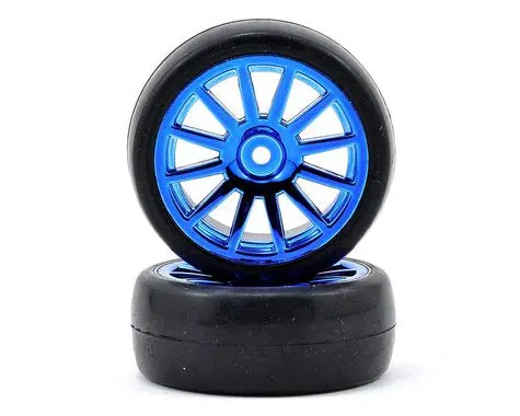 Traxxas 7573R Tires & Wheels, Assembled, Glued (12-Spoke Blue Chrome Wheels, Slick Tires) (2) 0.065 1