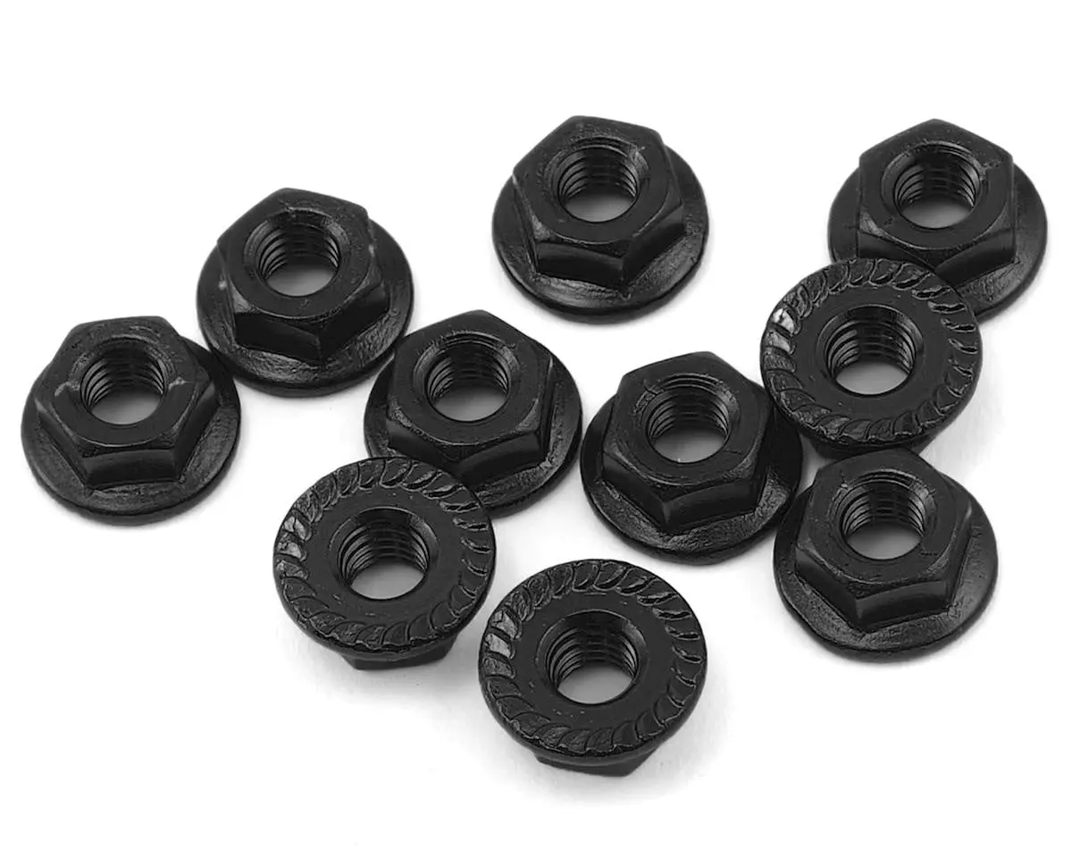 Yeah Racing Ln-M4s-Bk 4Mm Aluminum Serrated Lock Nut (10) (Black) 1