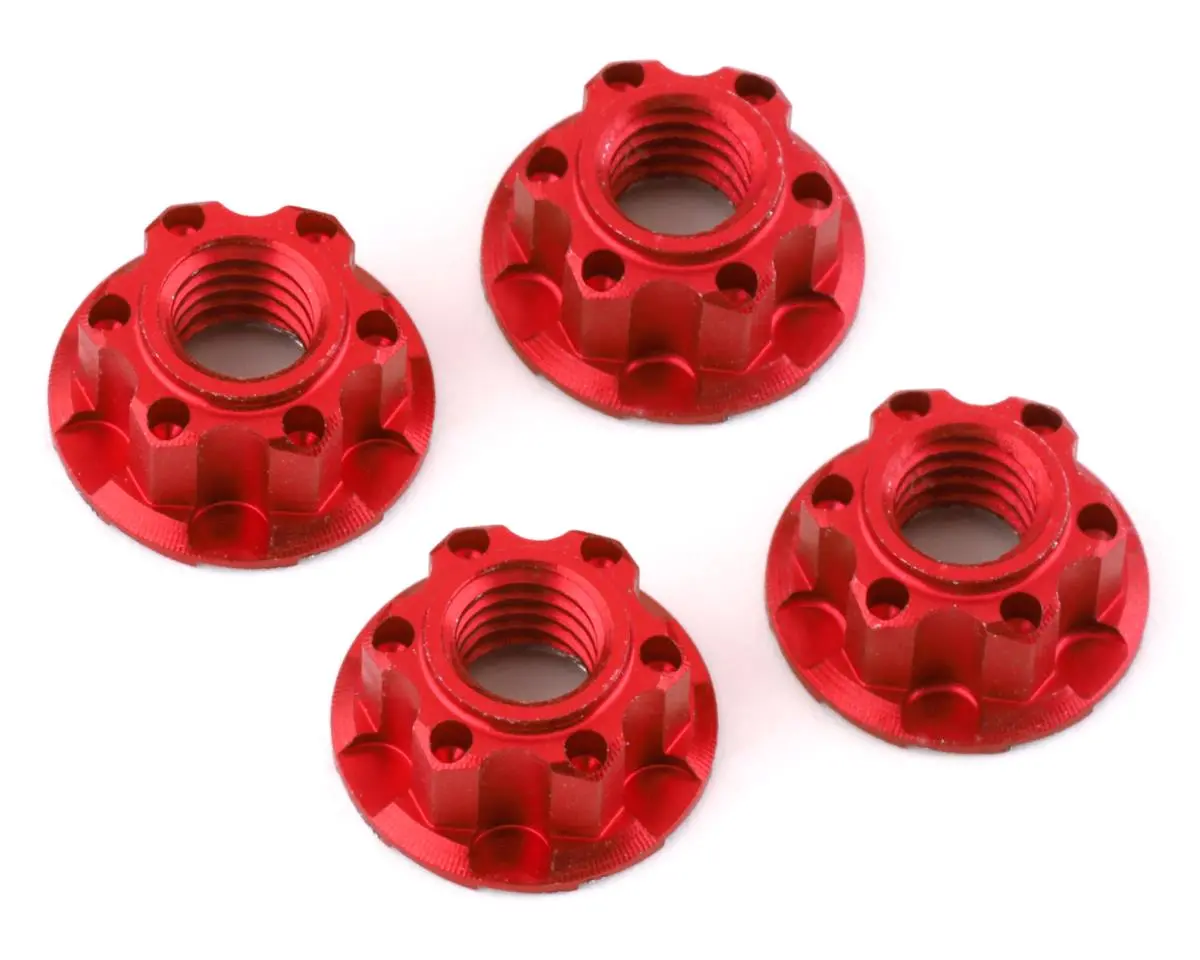 Yeah Racing Ya-0448Rd 4Mm Aluminum Serrated Wheel Lock Nut (4) (Red) 1